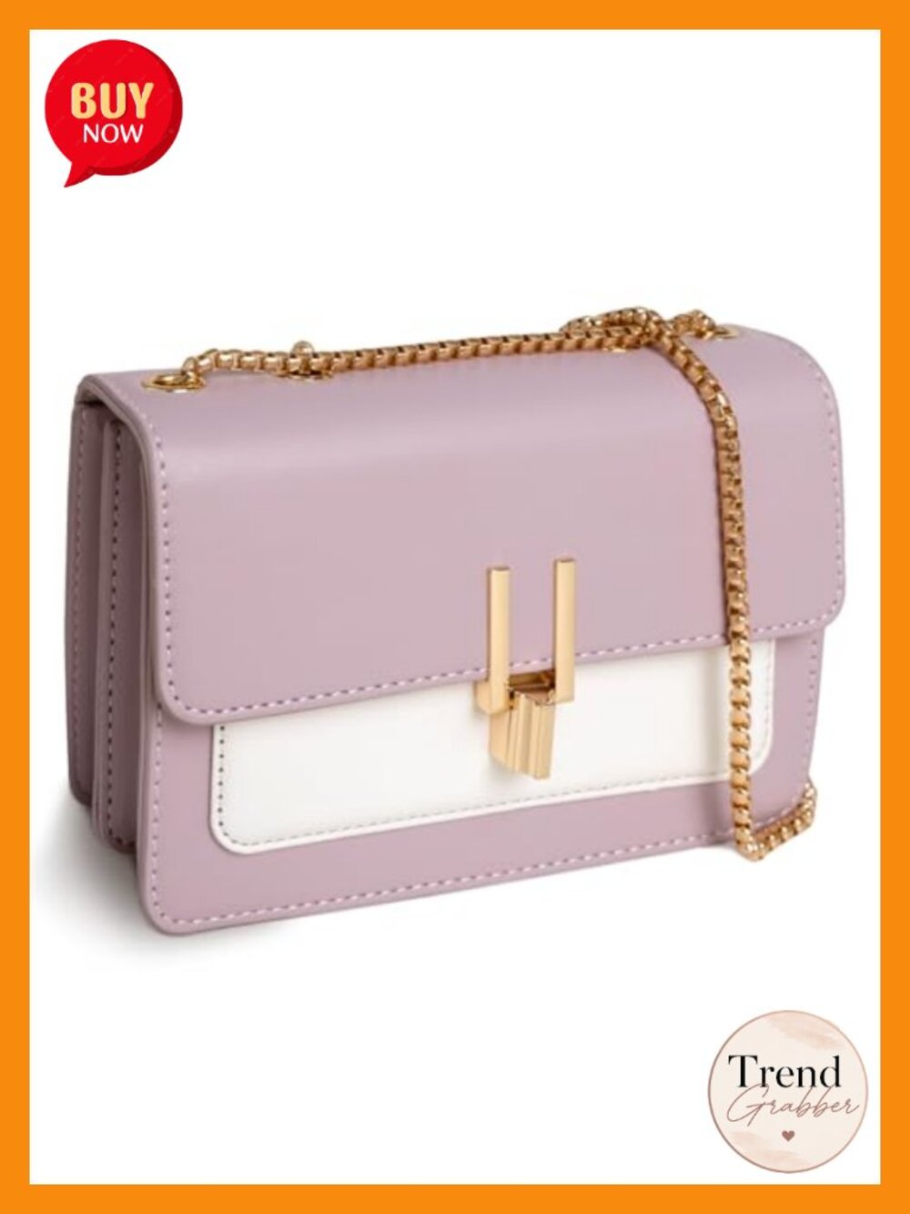 PU Leather Color Block Crossbody Satchel Handbag with Chain Strap